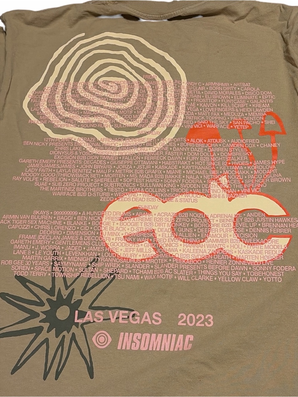 2023 Las Vegas e d v Tee with Spiral Party Print and lineup of all performers - Picture 4 of 7